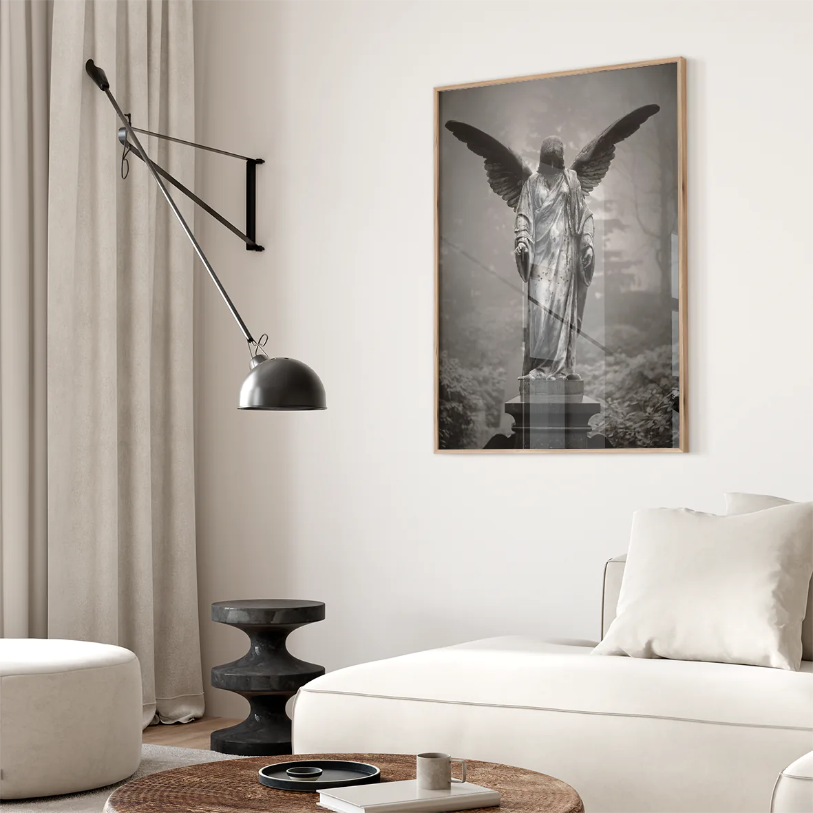 Black and white angel sculpture wall art with exquisite detail and timeless elegance