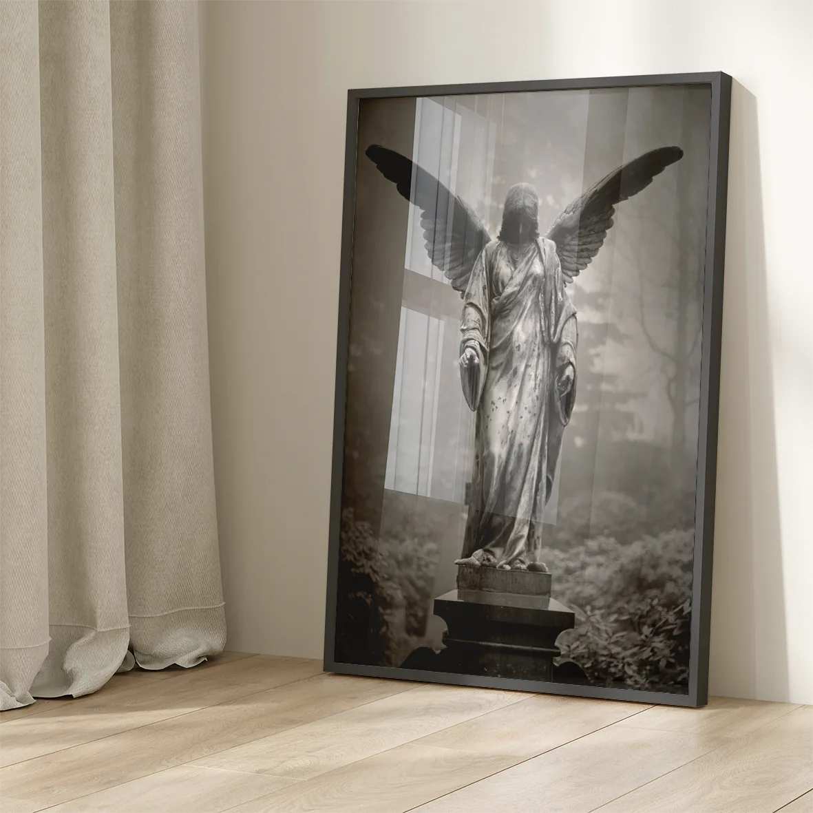 Black and white angel sculpture wall art with exquisite detail and timeless elegance