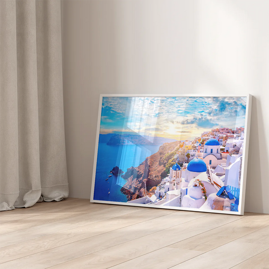 Santorini Sunset: Grecian Splendor, Trendy Modern Artwork