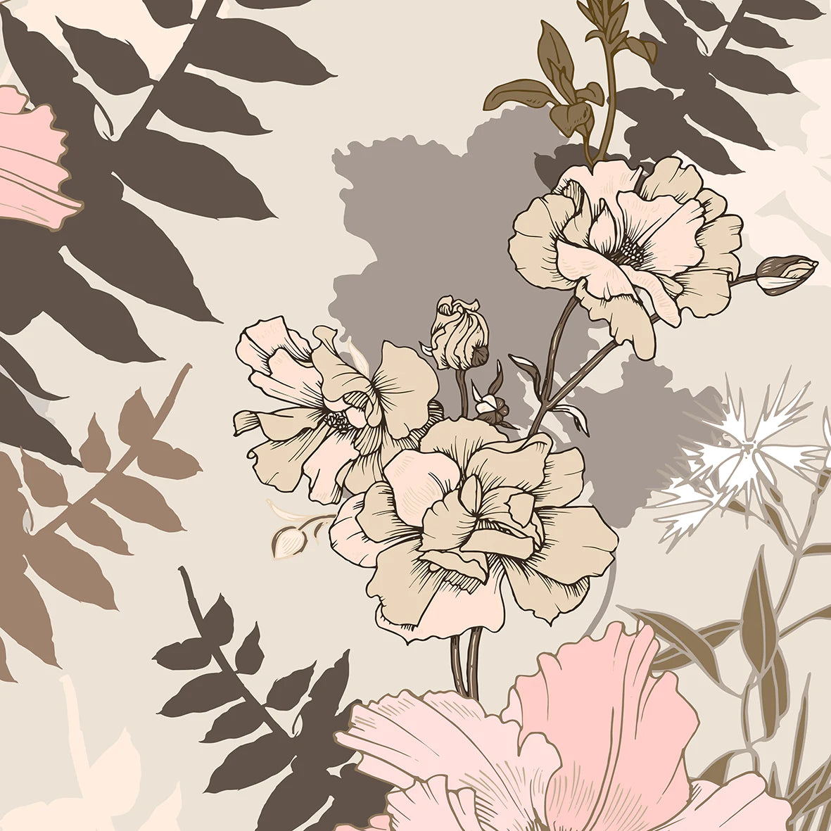 Vintage-inspired floral print by William Morris, featuring soft pastel blooms and neutral tones