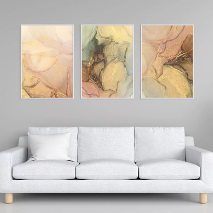 ゴールドマーブルが美しい抽象アートポスター3枚セット、リビングや玄関におすすめ