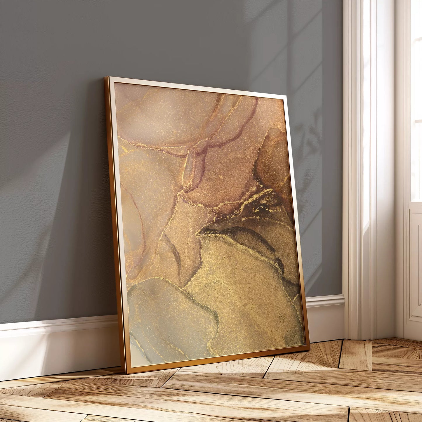 ゴールドマーブルが美しい抽象アートポスター3枚セット、リビングや玄関におすすめ