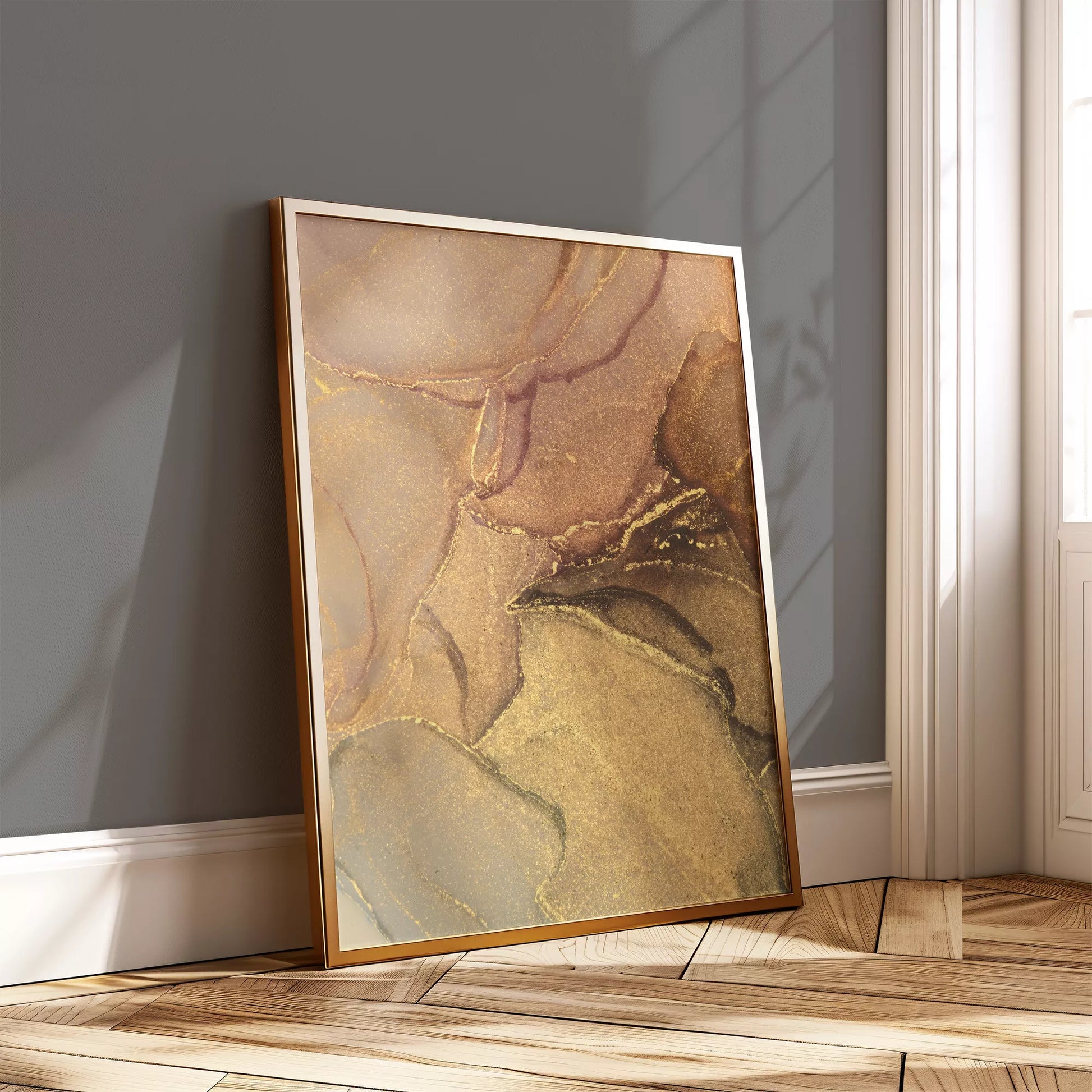 ゴールドマーブルが美しい抽象アートポスター3枚セット、リビングや玄関におすすめ