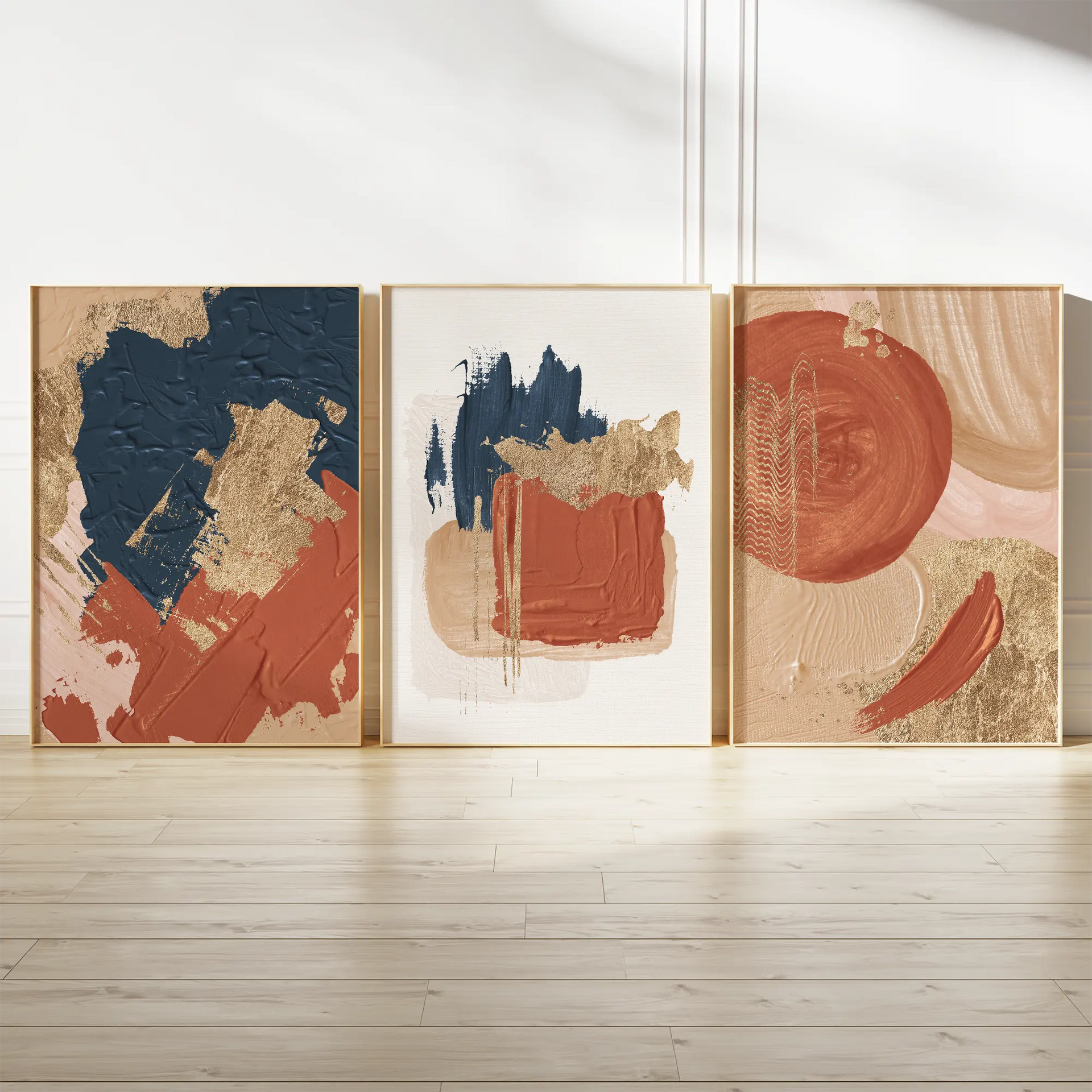 アートポスター 抽象画 ゴールド レッド ネイビー 3枚セット