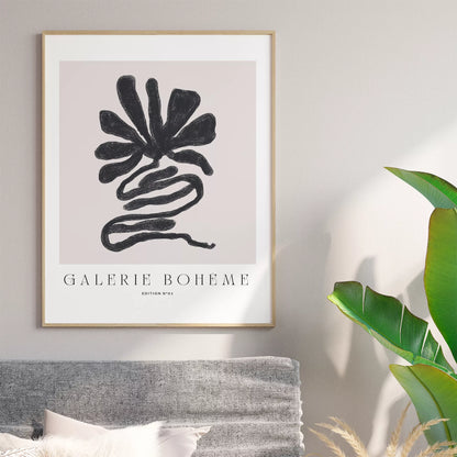 抽象的な黒い花のようなデザインのモダンなアートポスター