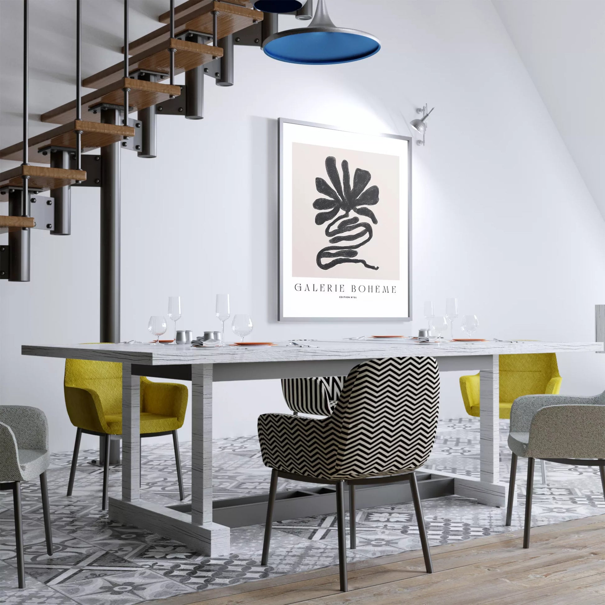 抽象的な黒い花のようなデザインのモダンなアートポスター