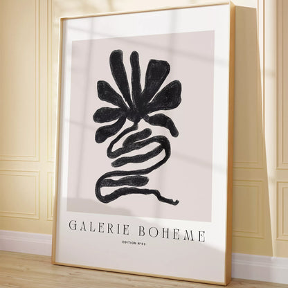 抽象的な黒い花のようなデザインのモダンなアートポスター