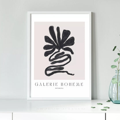 抽象的な黒い花のようなデザインのモダンなアートポスター