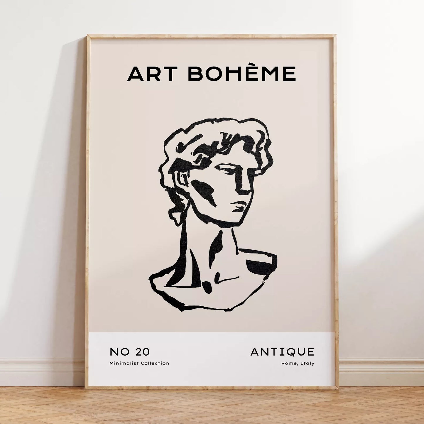 ベージュアンティーク彫刻ラインアートポスター ローマ風 モダンインテリア