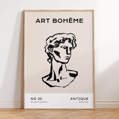 ベージュアンティーク彫刻ラインアートポスター ローマ風 モダンインテリア