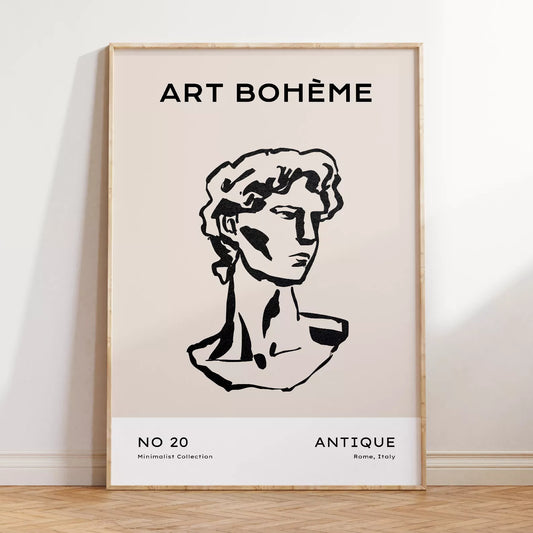 ベージュアンティーク彫刻ラインアートポスター ローマ風 モダンインテリア