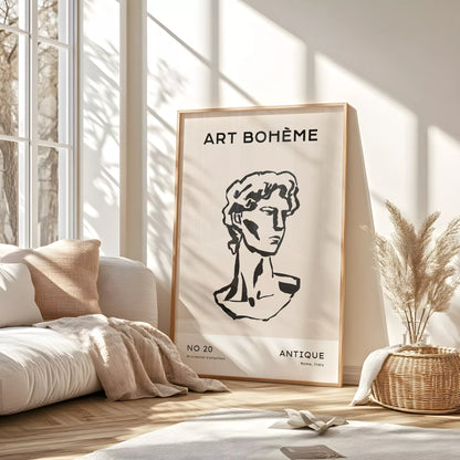 ベージュアンティーク彫刻ラインアートポスター ローマ風 モダンインテリア