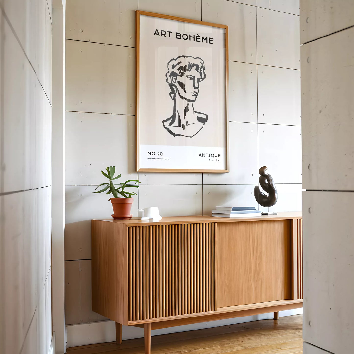 ベージュアンティーク彫刻ラインアートポスター ローマ風 モダンインテリア