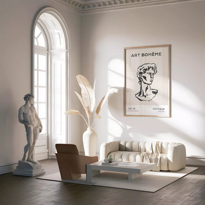 ベージュアンティーク彫刻ラインアートポスター ローマ風 モダンインテリア