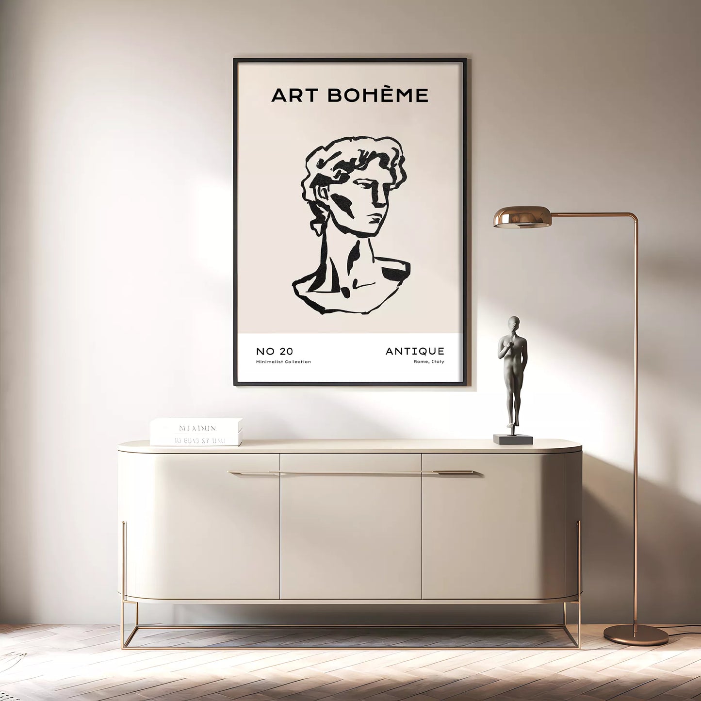 ベージュアンティーク彫刻ラインアートポスター ローマ風 モダンインテリア