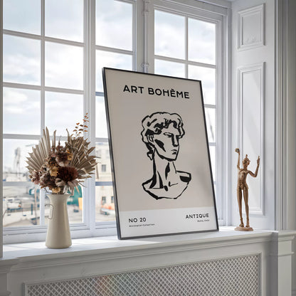 ベージュアンティーク彫刻ラインアートポスター ローマ風 モダンインテリア