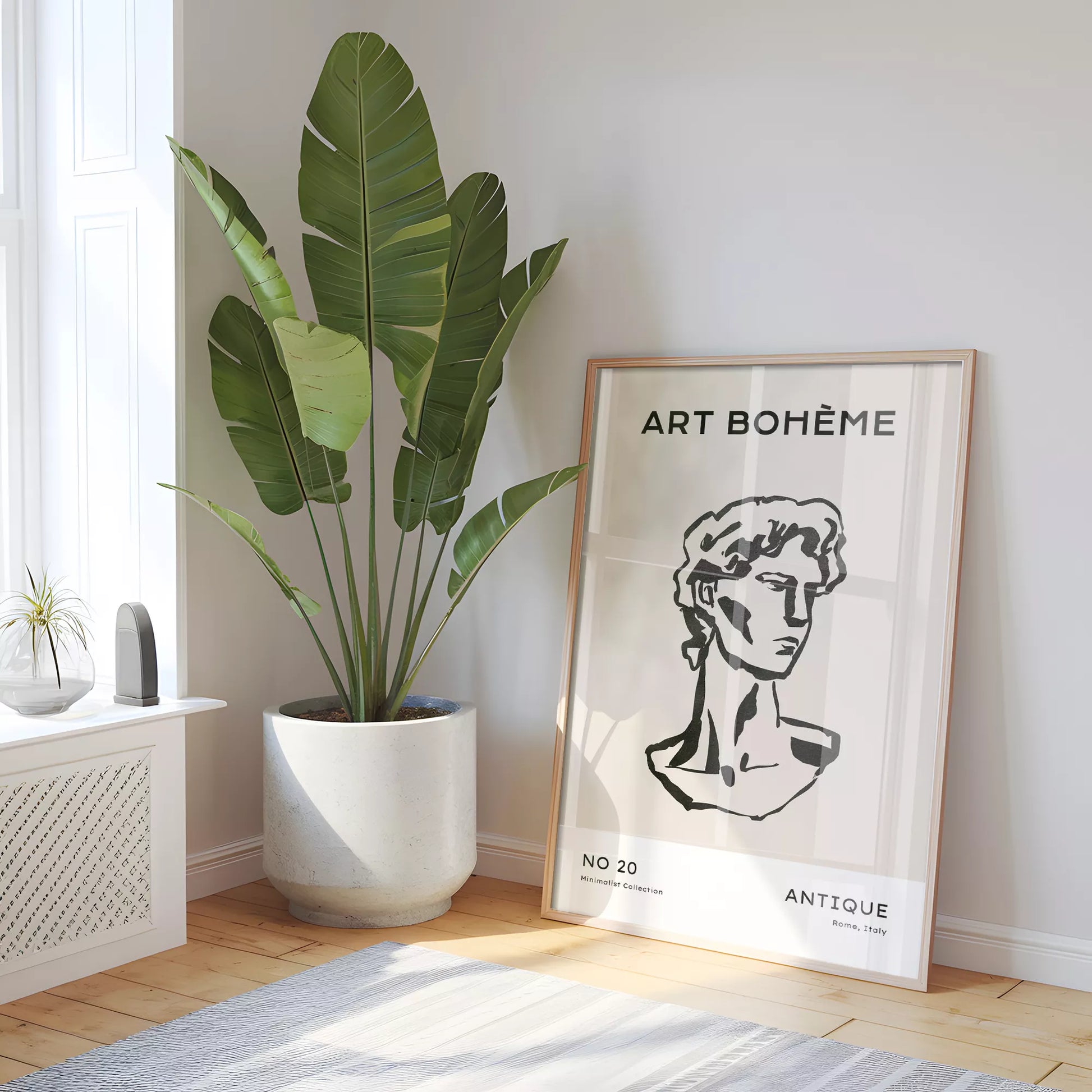 ベージュアンティーク彫刻ラインアートポスター ローマ風 モダンインテリア