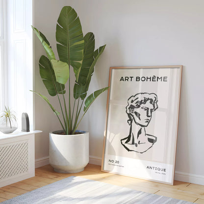 ベージュアンティーク彫刻ラインアートポスター ローマ風 モダンインテリア