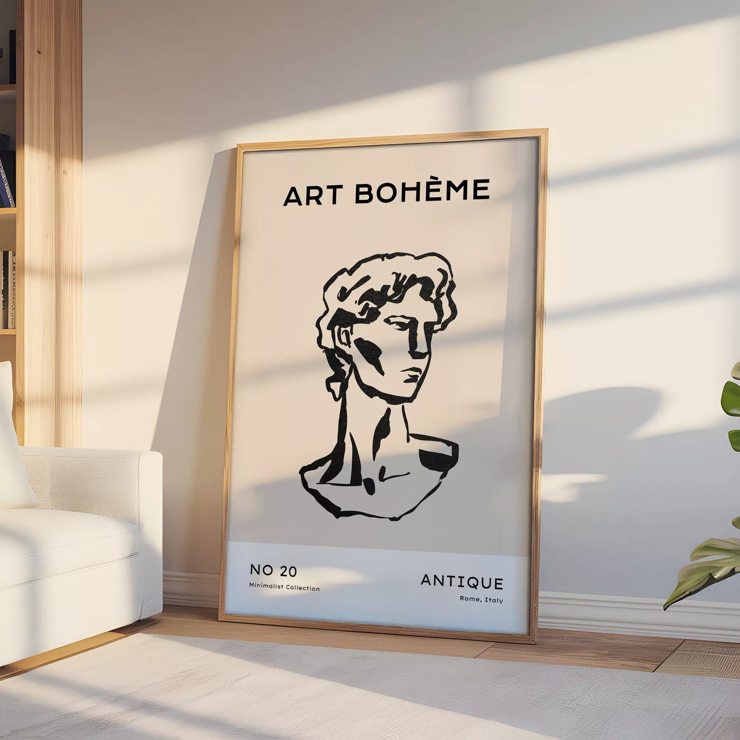 ベージュアンティーク彫刻ラインアートポスター ローマ風 モダンインテリア