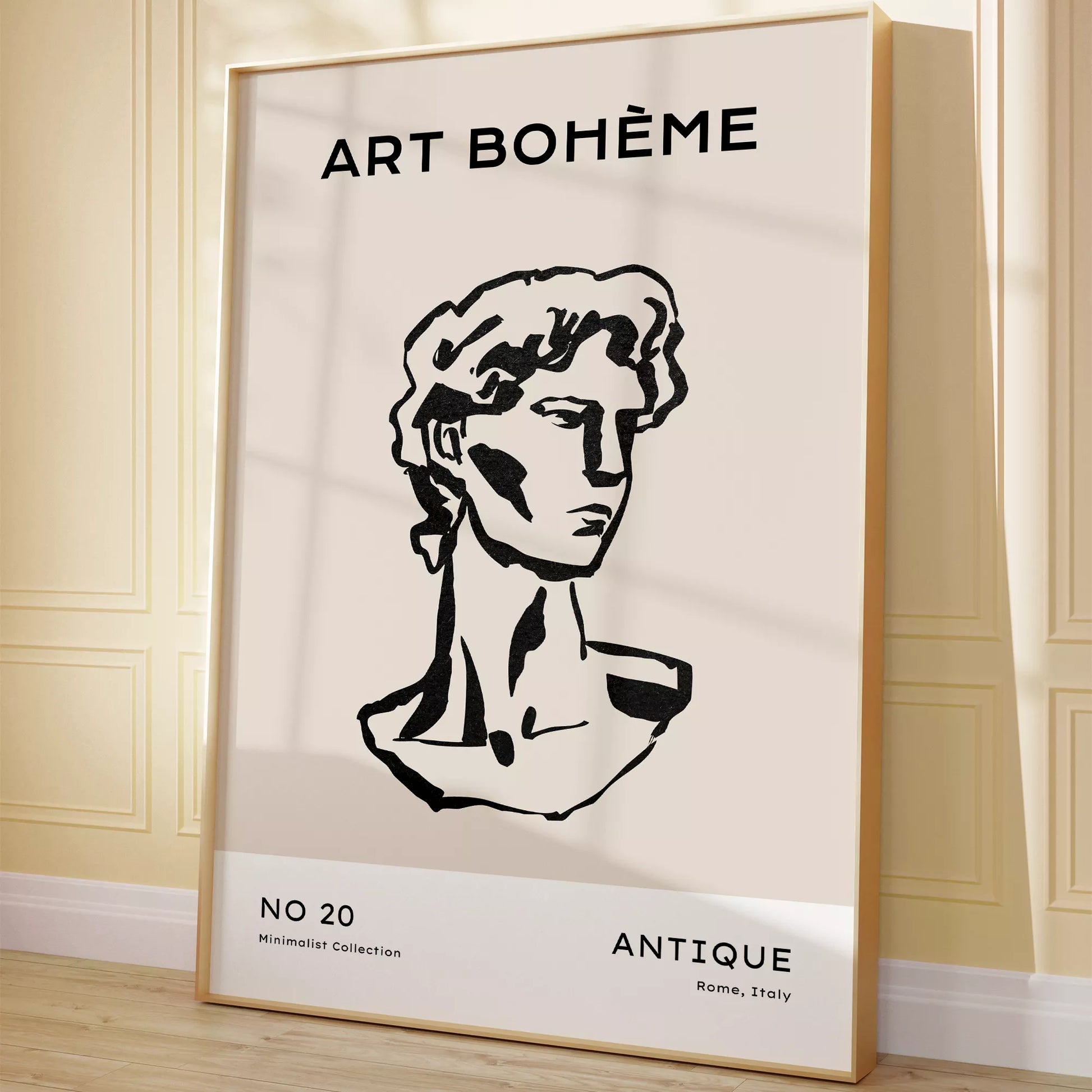 ベージュアンティーク彫刻ラインアートポスター ローマ風 モダンインテリア