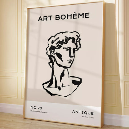 ベージュアンティーク彫刻ラインアートポスター ローマ風 モダンインテリア