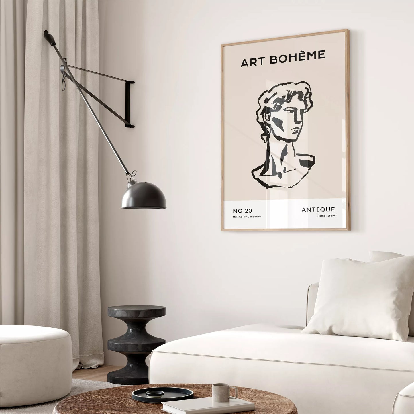 ベージュアンティーク彫刻ラインアートポスター ローマ風 モダンインテリア