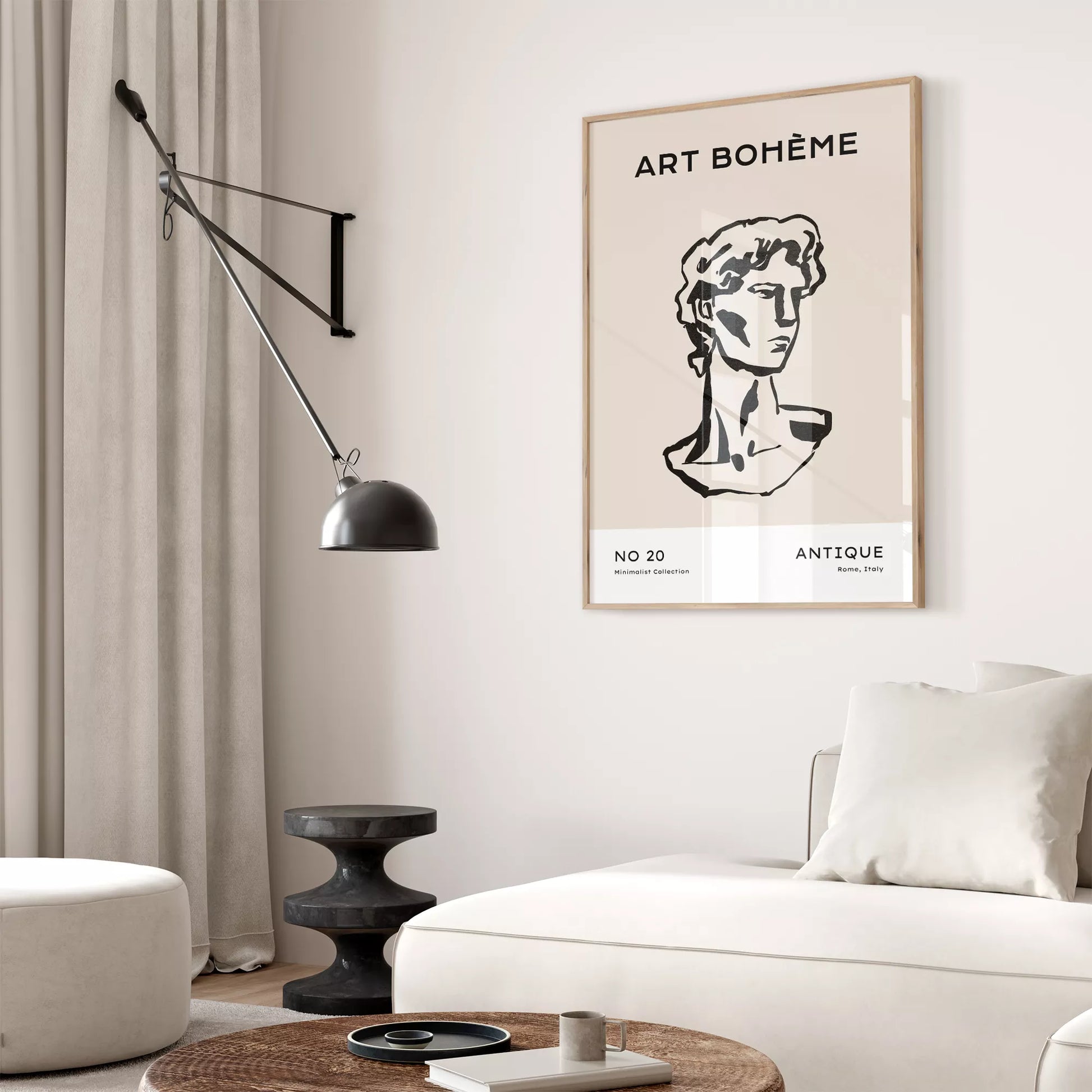 ベージュアンティーク彫刻ラインアートポスター ローマ風 モダンインテリア