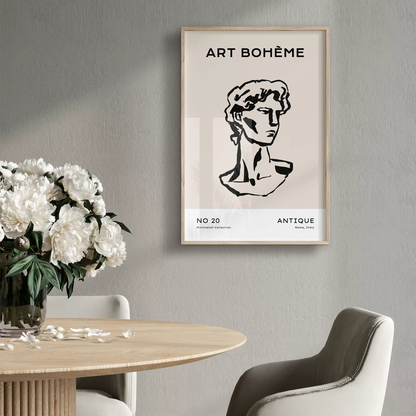 ベージュアンティーク彫刻ラインアートポスター ローマ風 モダンインテリア