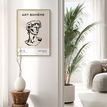 ベージュアンティーク彫刻ラインアートポスター ローマ風 モダンインテリア