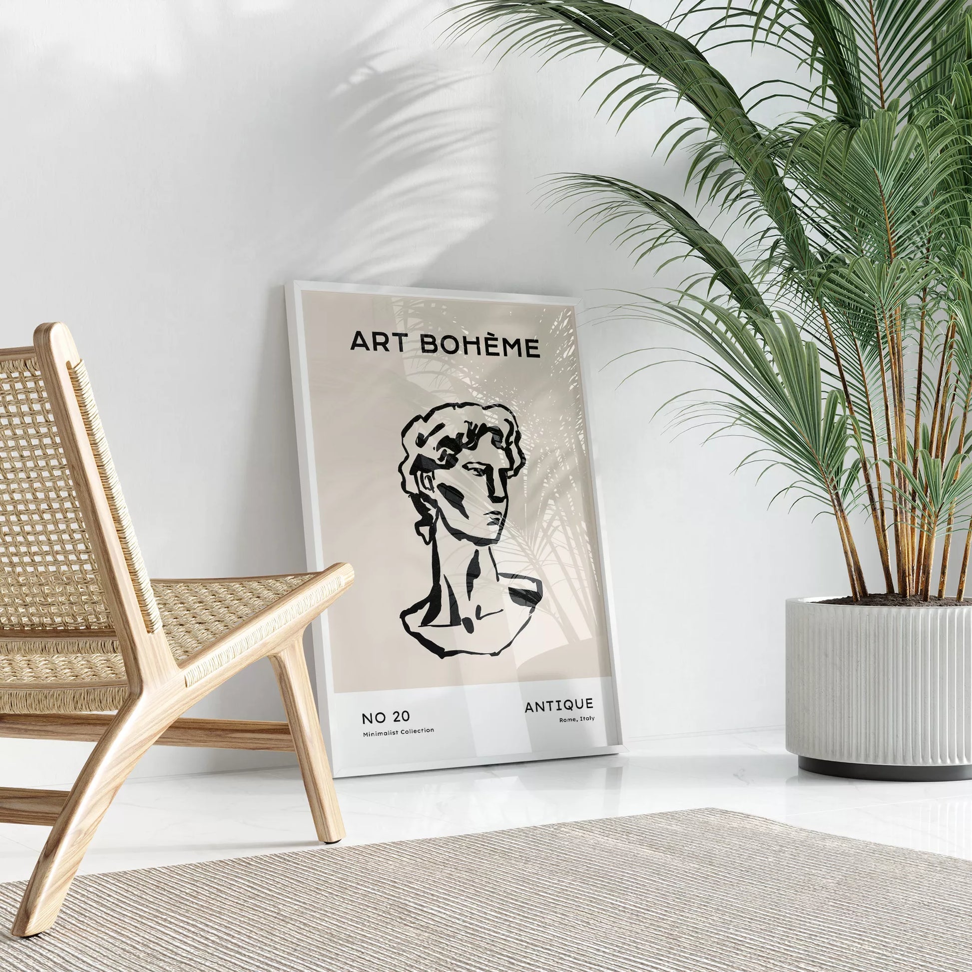 ベージュアンティーク彫刻ラインアートポスター ローマ風 モダンインテリア