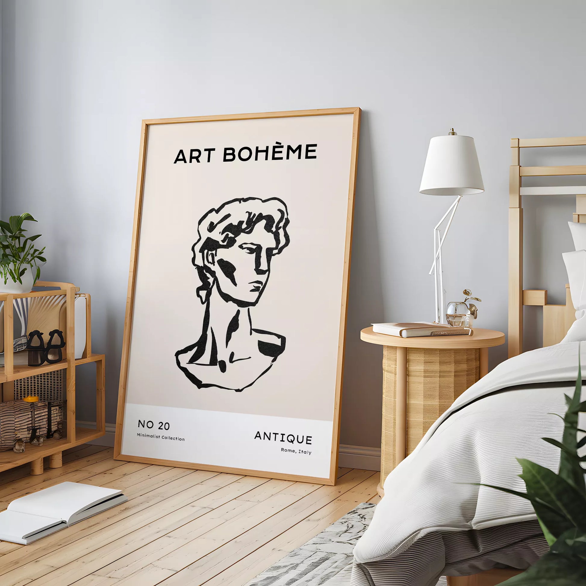 ベージュアンティーク彫刻ラインアートポスター ローマ風 モダンインテリア