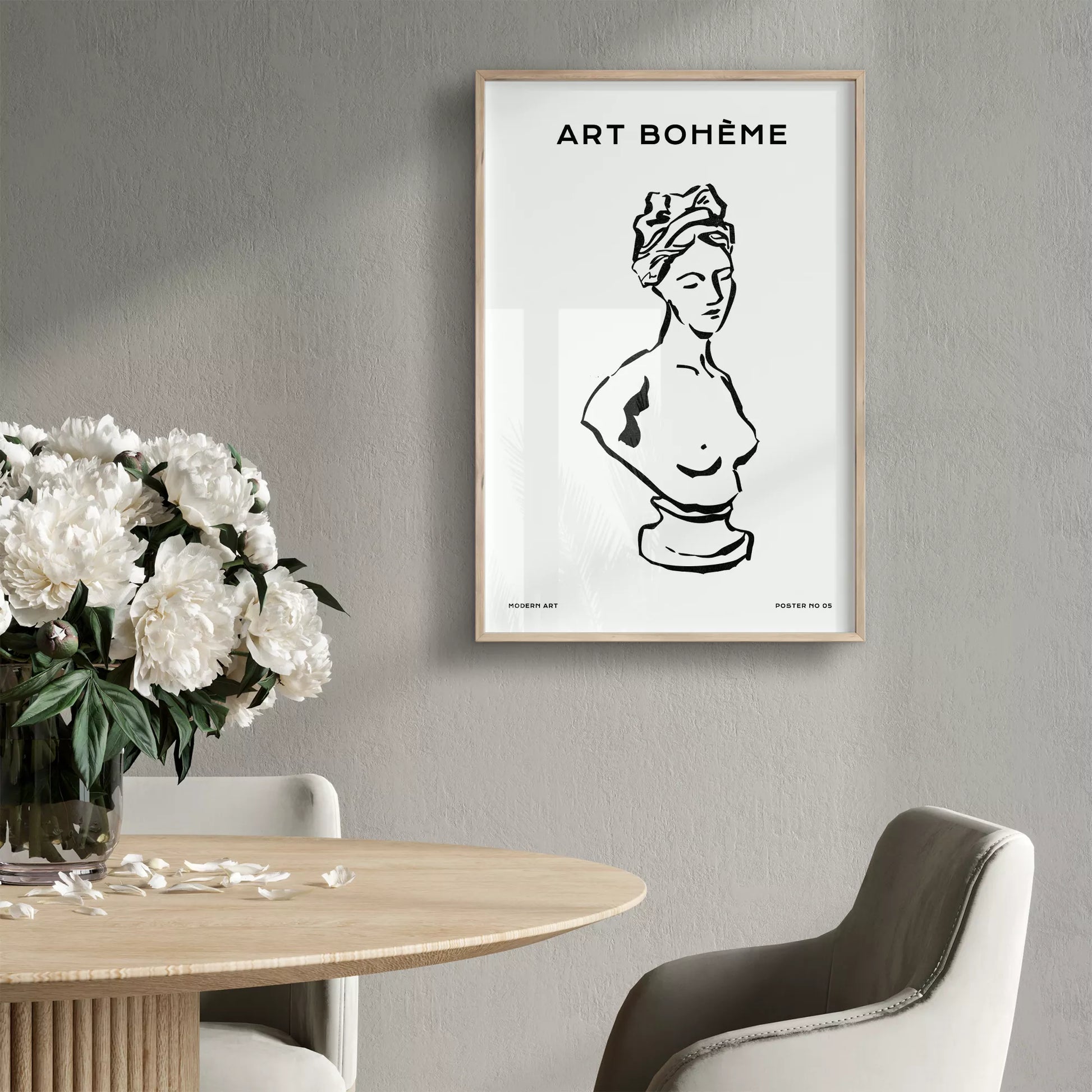 クラシック彫刻ラインアートポスター モダンインテリア ボヘミアンミニマリスト