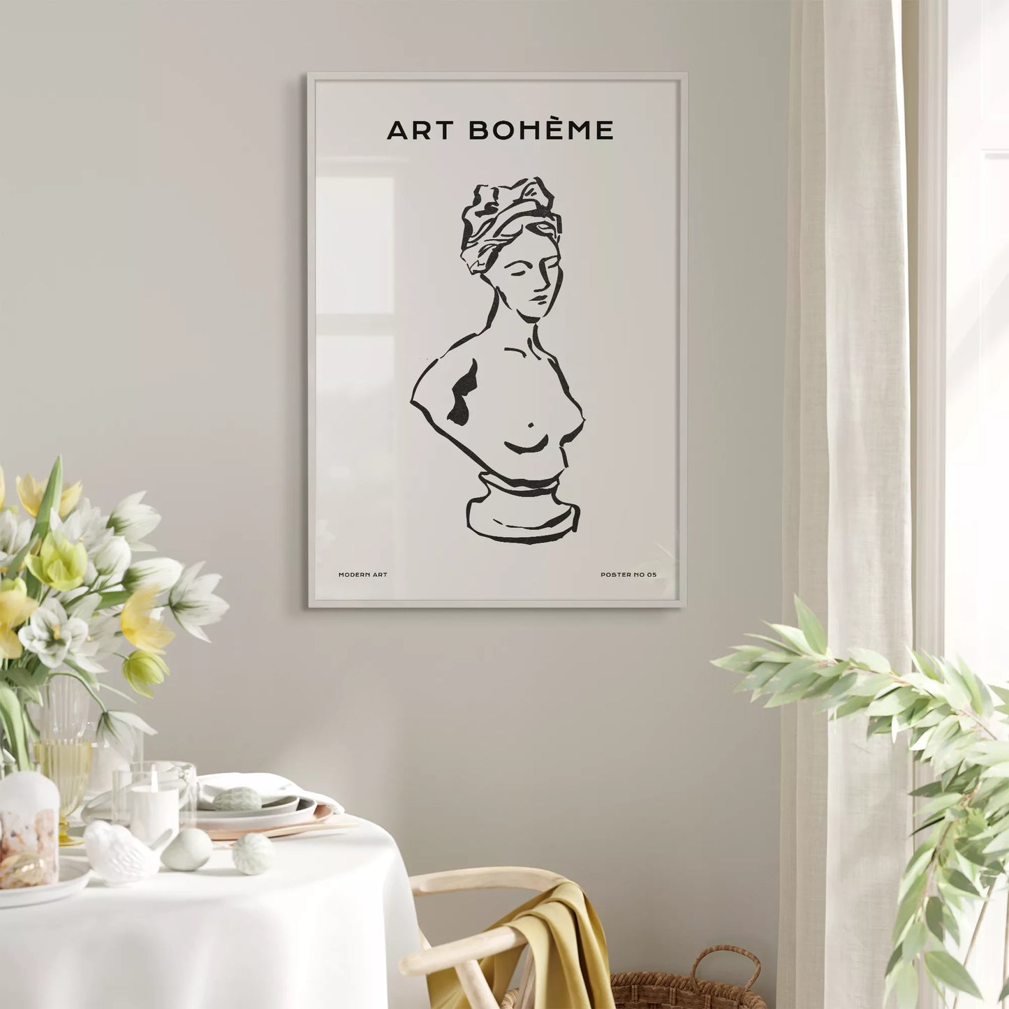 クラシック彫刻ラインアートポスター モダンインテリア ボヘミアンミニマリスト