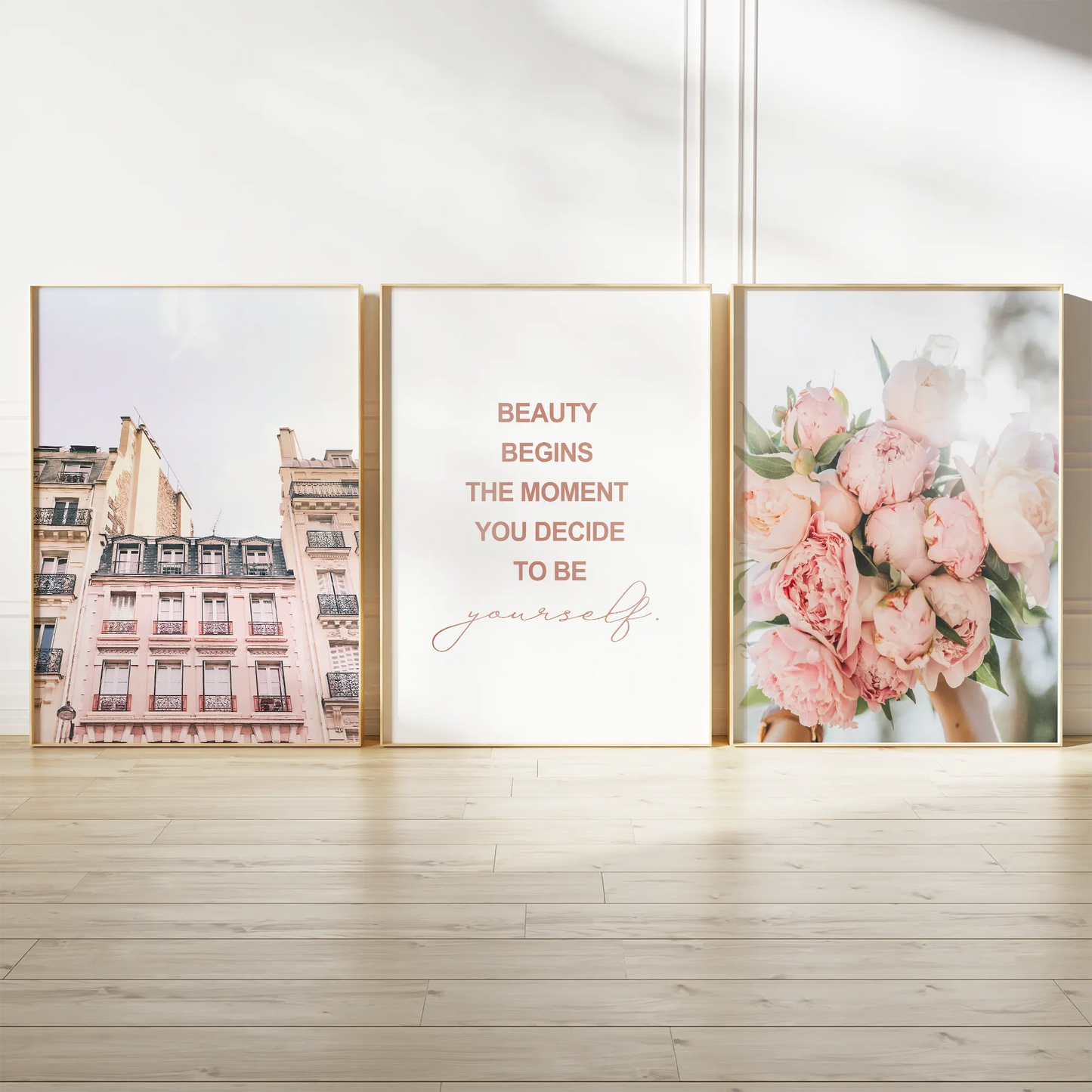 アートポスター 花 名言 都市 ピンク 3枚セット
