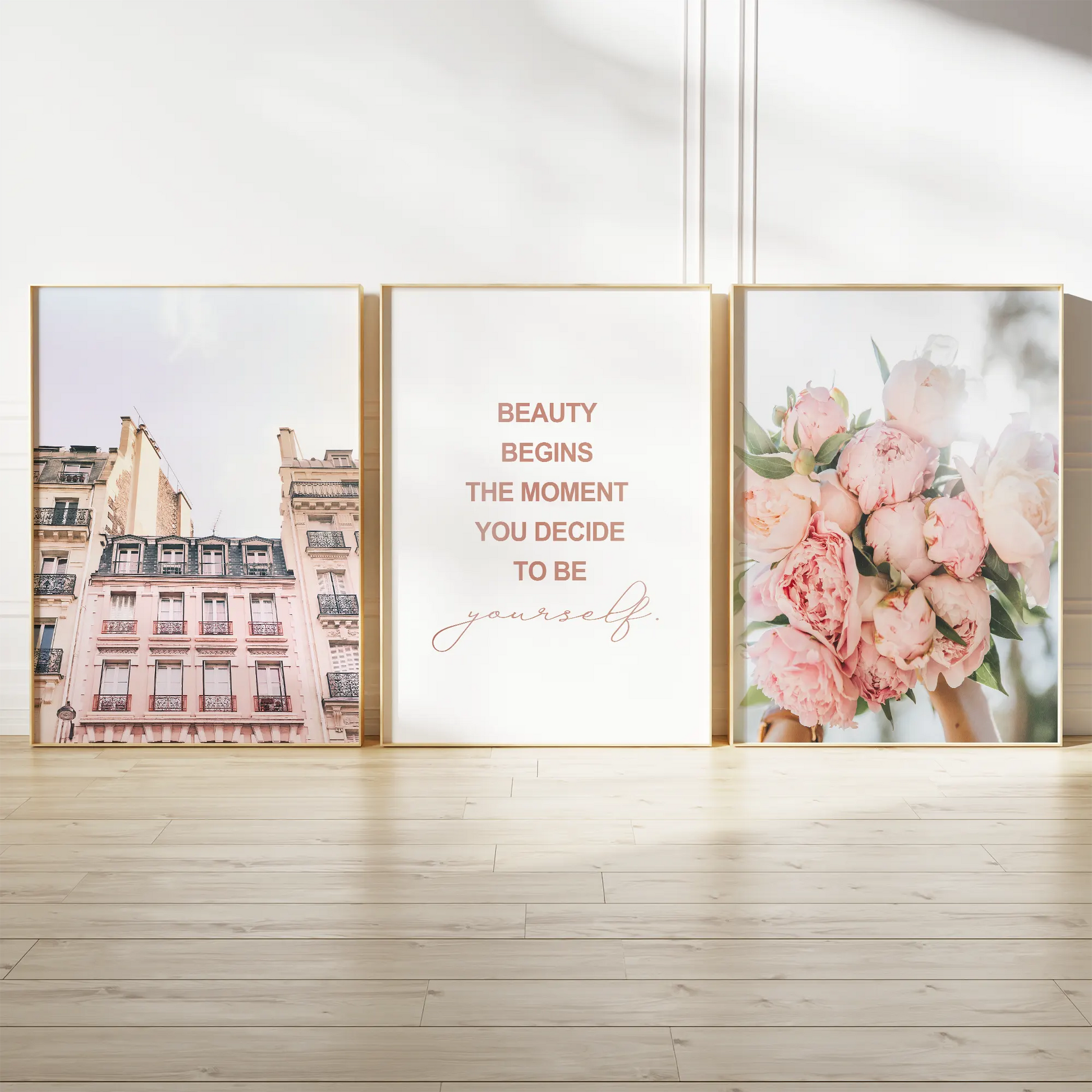 アートポスター 花 名言 都市 ピンク 3枚セット
