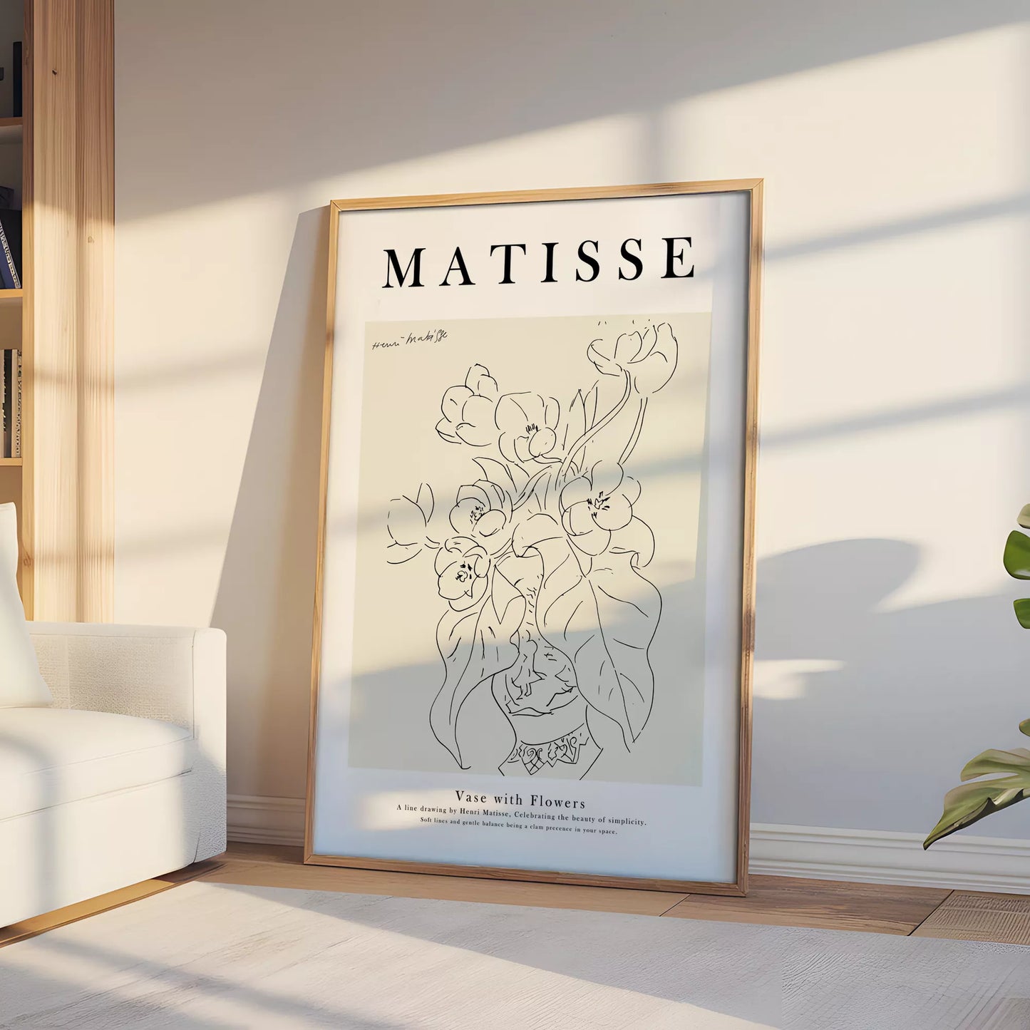 アートポスター マティス 花瓶と花 ラインアート ベージュ北欧