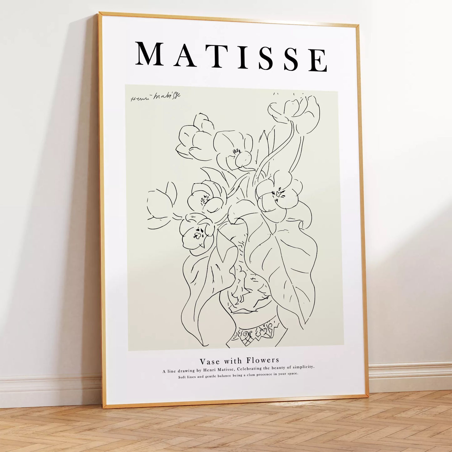 アートポスター マティス 花瓶と花 ラインアート ベージュ北欧