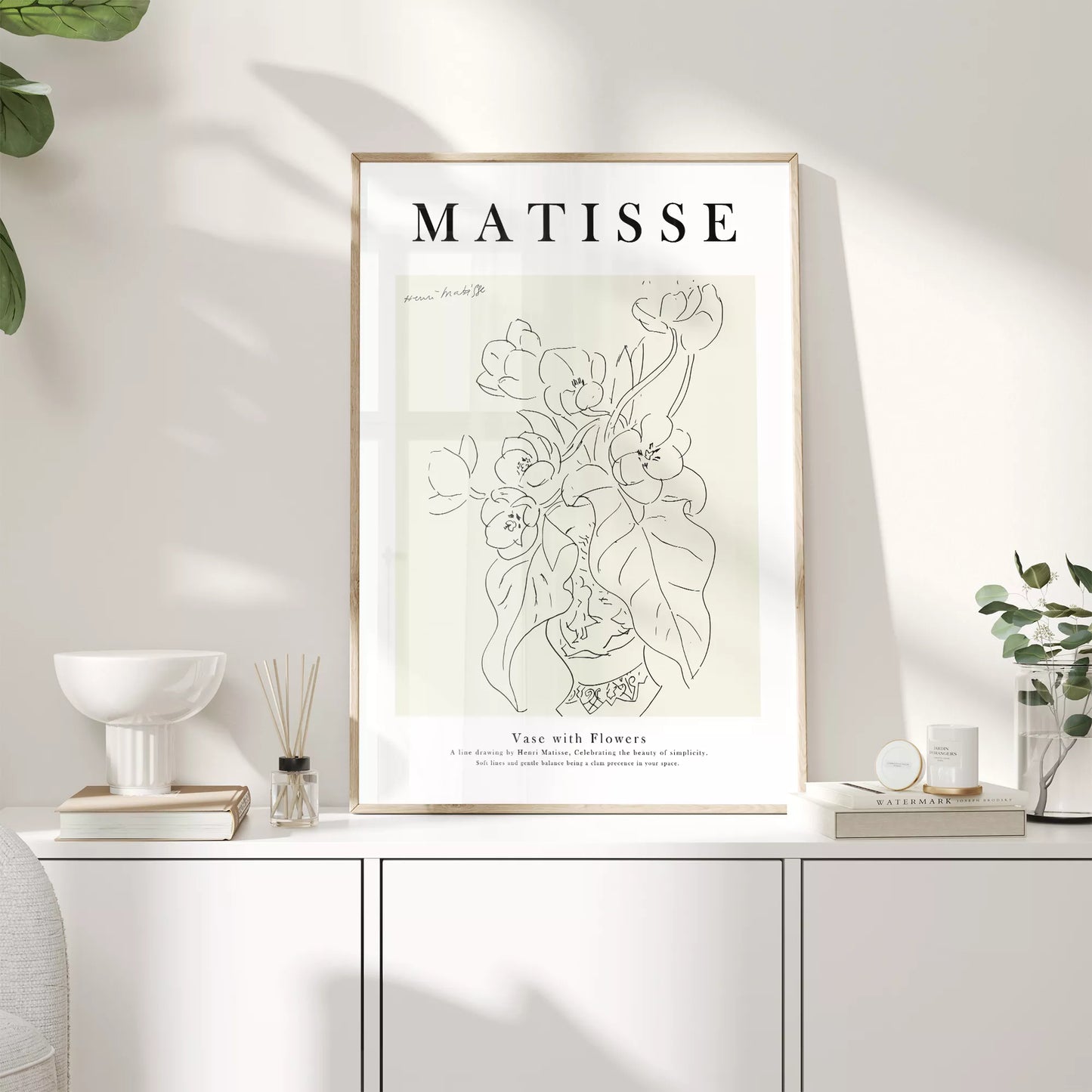 アートポスター マティス 花瓶と花 ラインアート ベージュ北欧