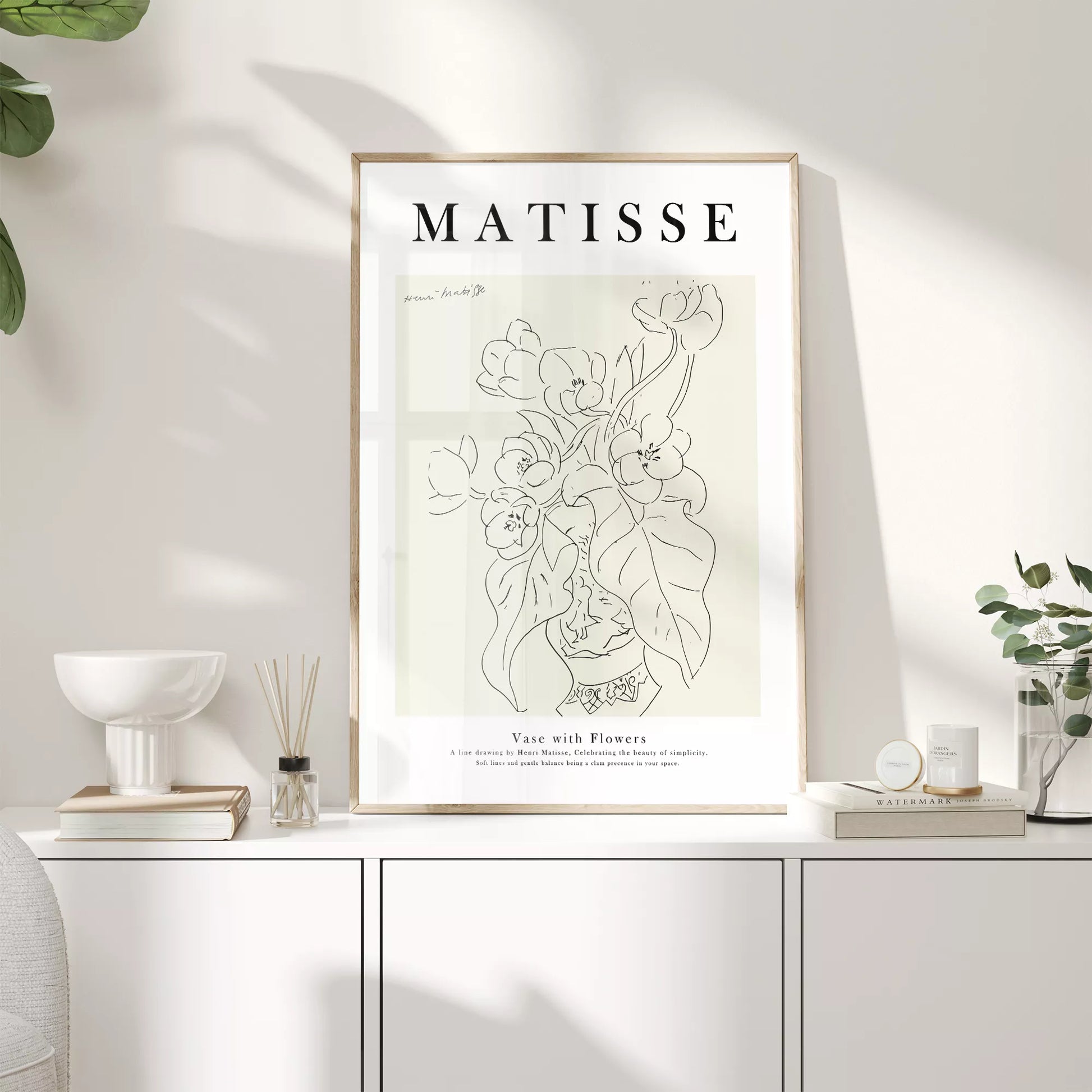 アートポスター マティス 花瓶と花 ラインアート ベージュ北欧
