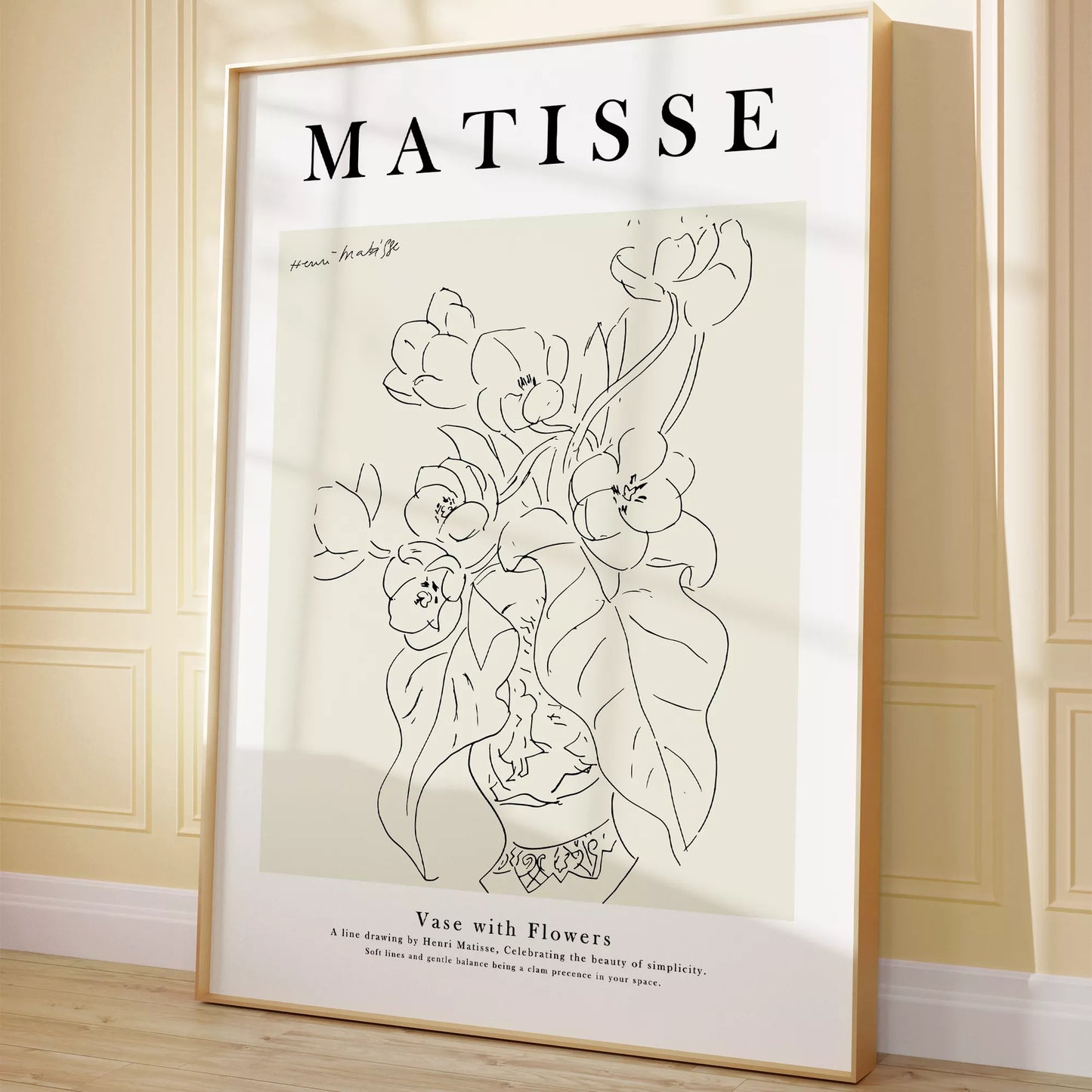 アートポスター マティス 花瓶と花 ラインアート ベージュ北欧