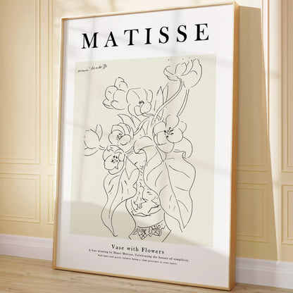 アートポスター マティス 花瓶と花 ラインアート ベージュ北欧