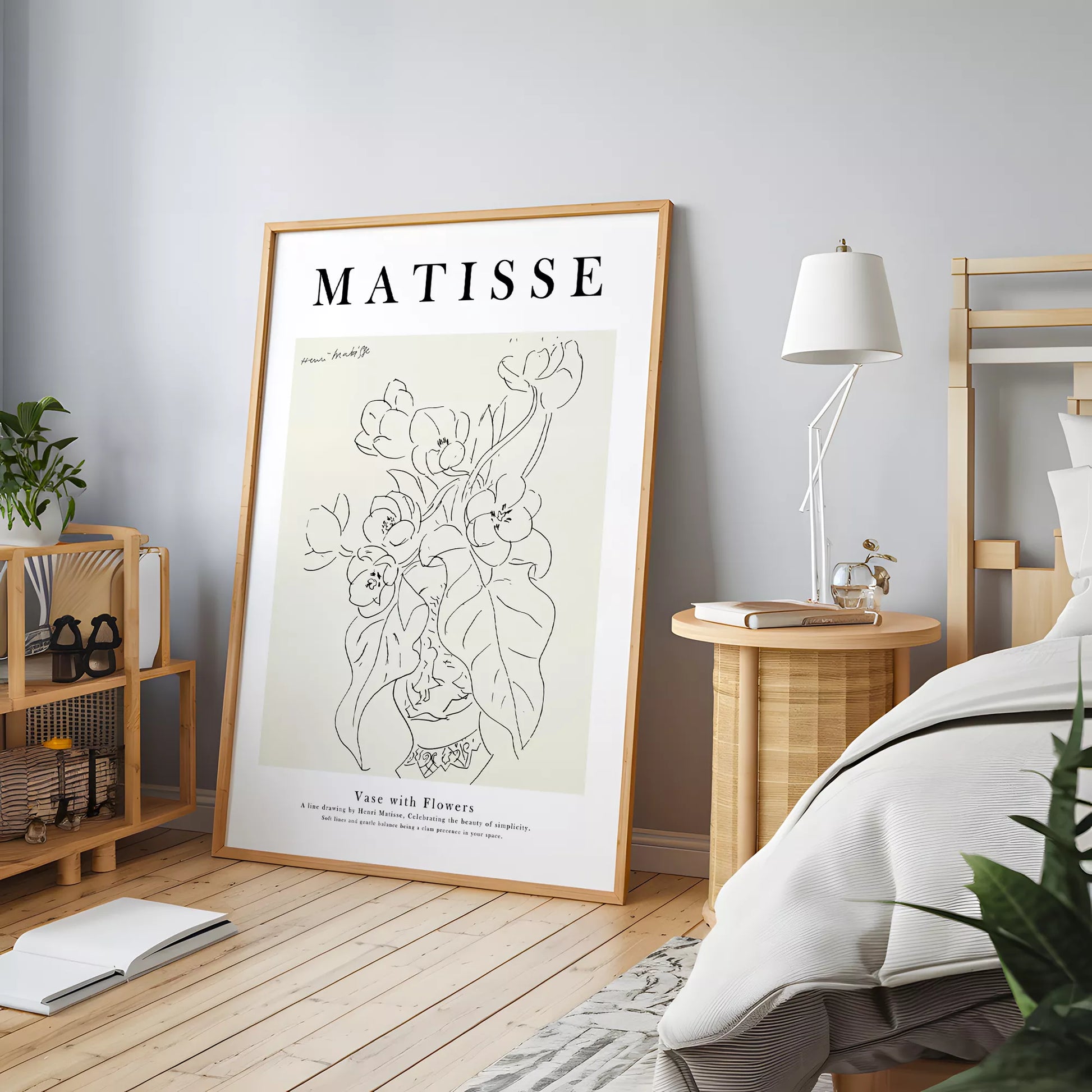 アートポスター マティス 花瓶と花 ラインアート ベージュ北欧