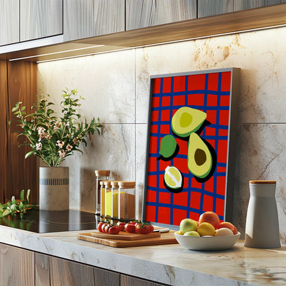 アボカドポップアート 赤青カラフルポスター キッチンアート