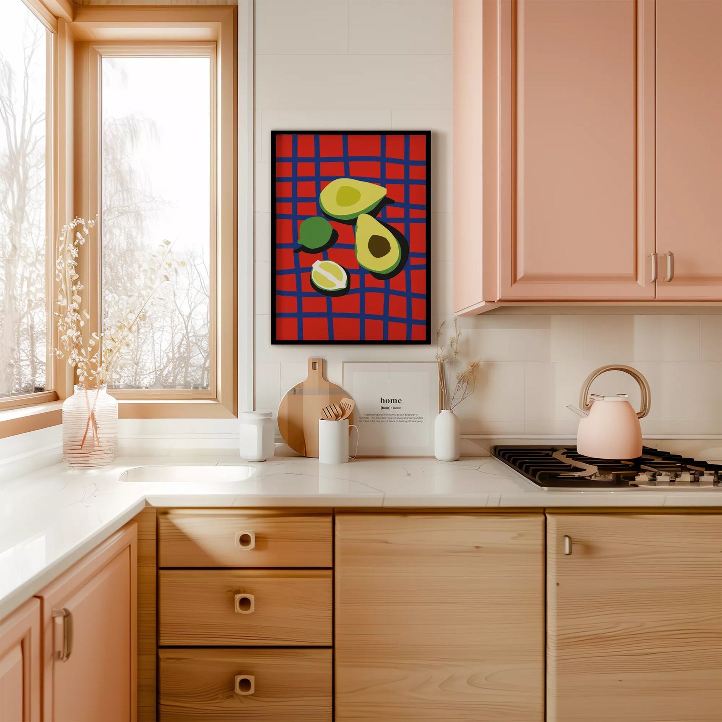 アボカドポップアート 赤青カラフルポスター キッチンアート