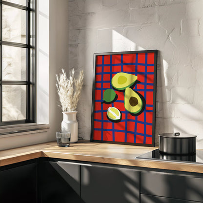 アボカドポップアート 赤青カラフルポスター キッチンアート