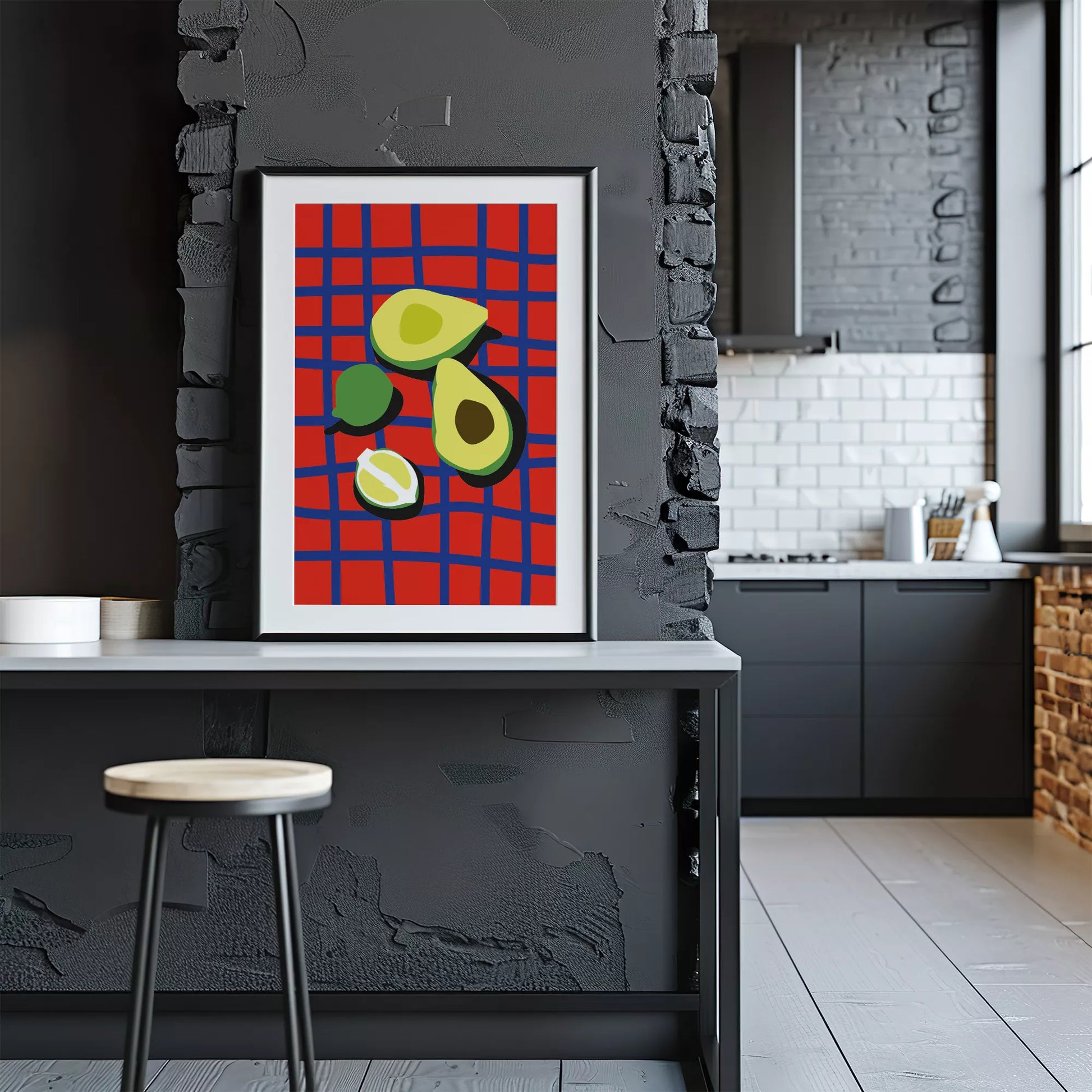 アボカドポップアート 赤青カラフルポスター キッチンアート