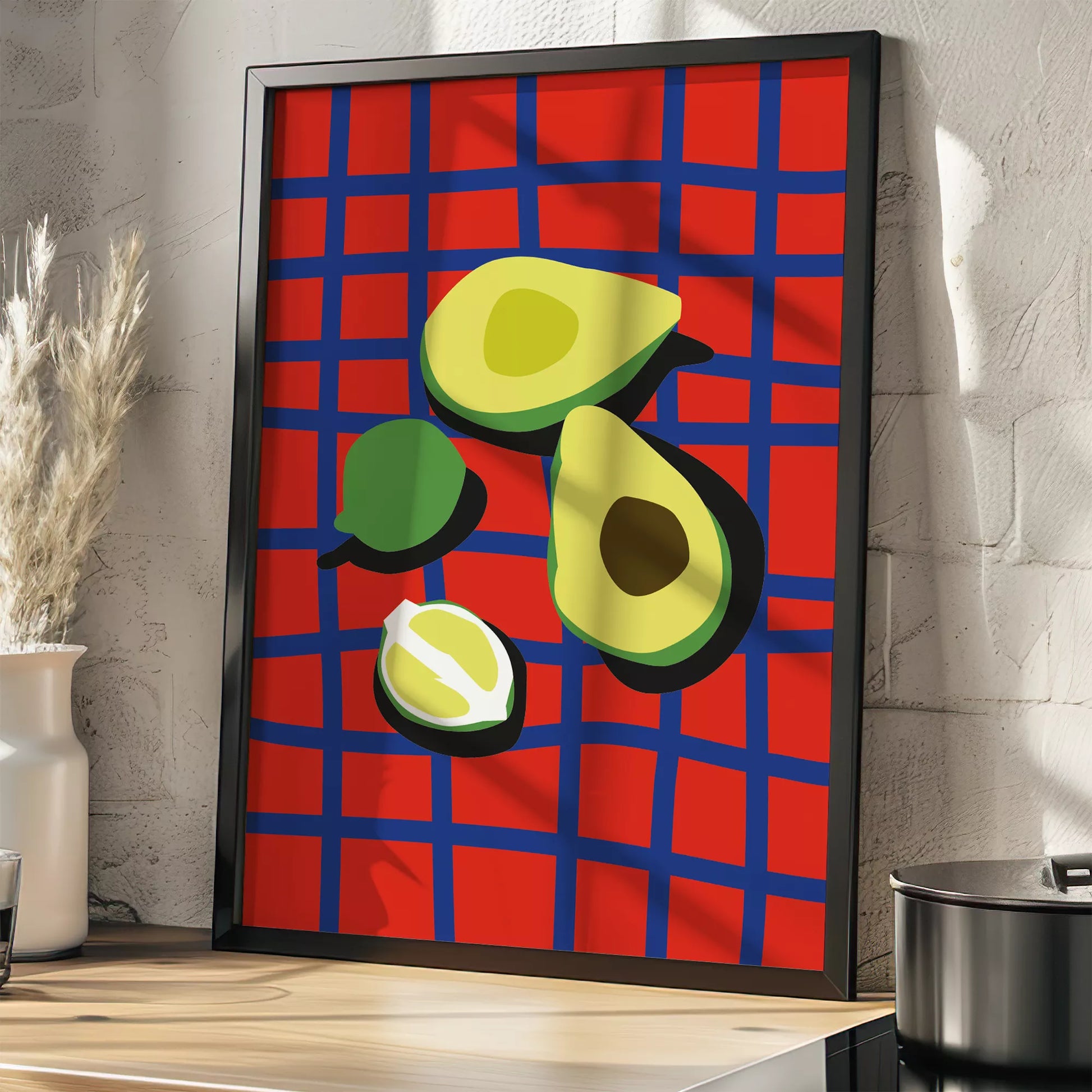 アボカドポップアート 赤青カラフルポスター キッチンアート