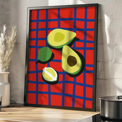 アボカドポップアート 赤青カラフルポスター キッチンアート