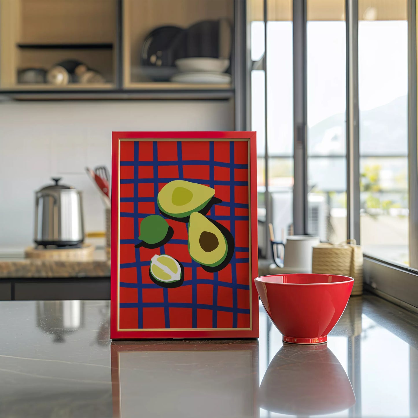 アボカドポップアート 赤青カラフルポスター キッチンアート