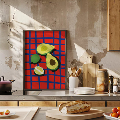 アボカドポップアート 赤青カラフルポスター キッチンアート